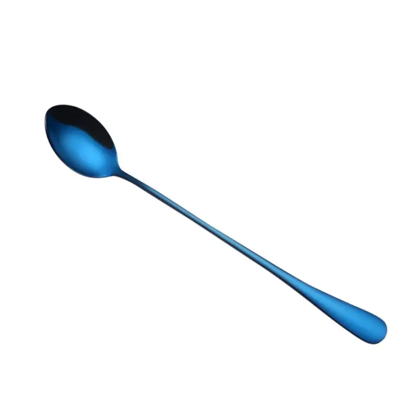 Длинные ручки из нержавеющей стали ложки для чая и кофе мороженое Коктейльные кофе суп столовые ложки 2O0116 - Цвет: Blue
