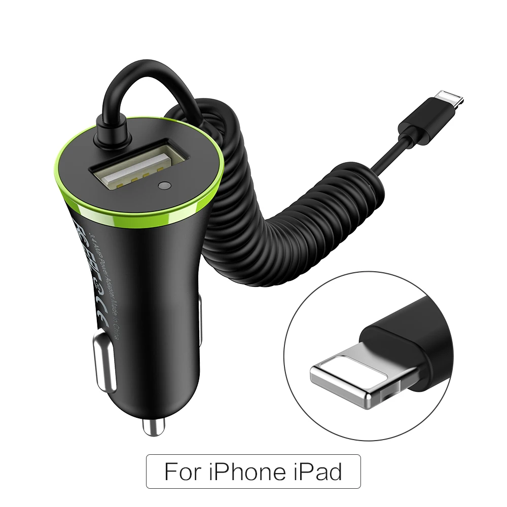 Автомобильное зарядное устройство RAXFLY Mini USB для мобильного телефона samsung S10 S9 Plus для iPhone XS MAX Xiaomi type C Micro USB Автомобильное зарядное устройство - Тип штекера: For iPhone Cable