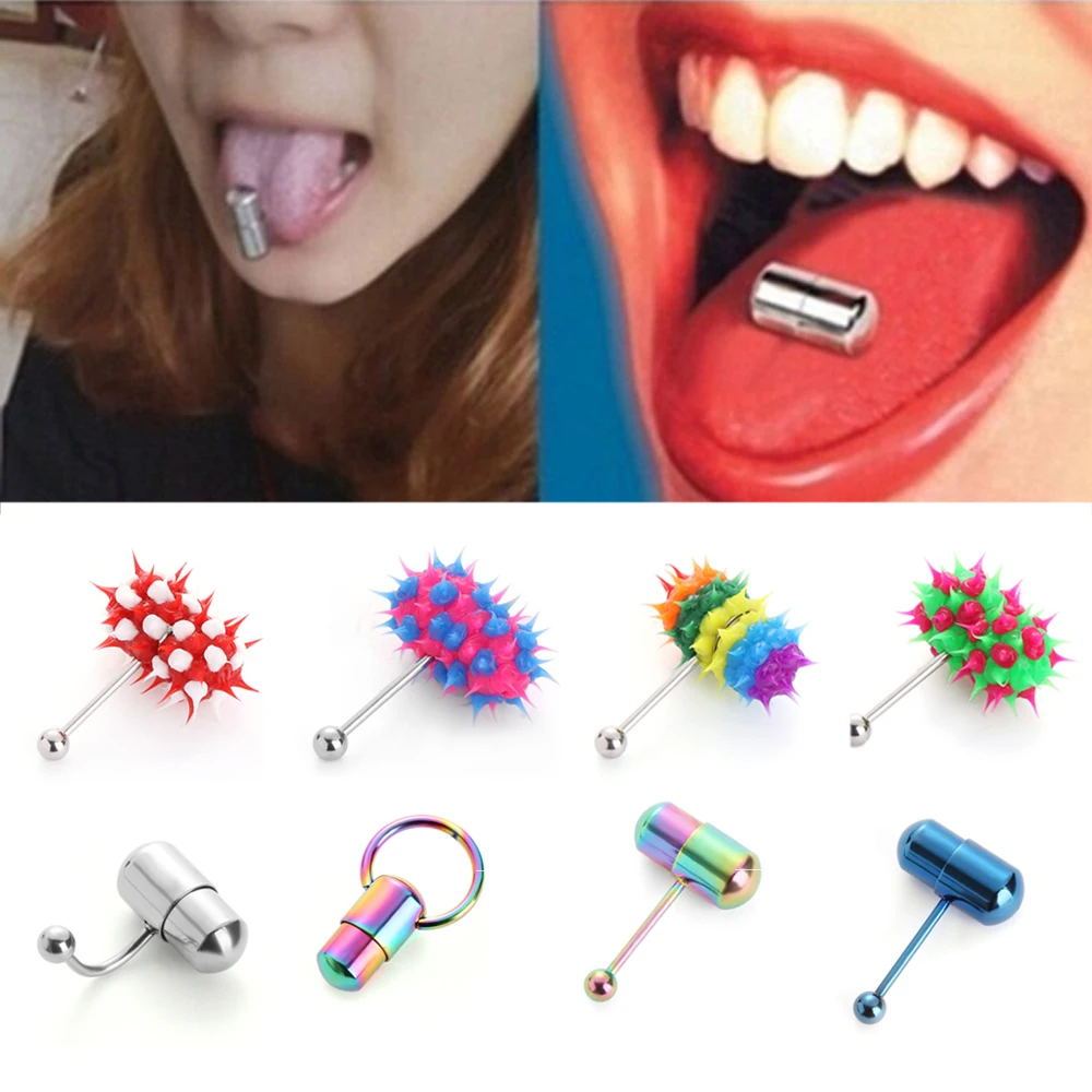 

1PC Fashion Punk Women Men Rubber Stainless Steel Barbell Vibrating Tongue Bar Body Piercing Stud Ring Party Cool Jewelry