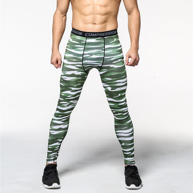Men Camo Printed Tight Leggings Compression Pants Gym Sport Training Trousers