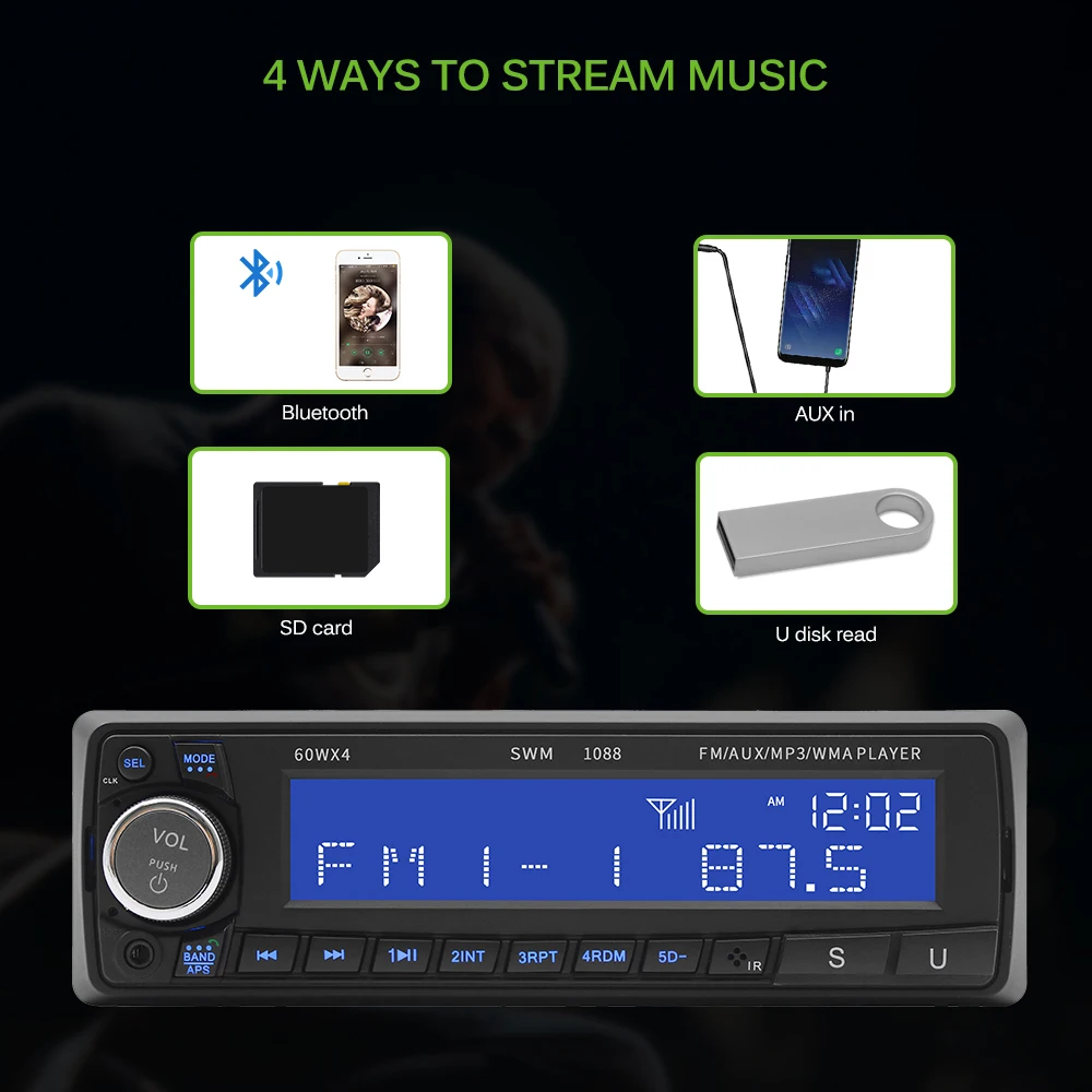 Bluetooth Автомобильный MP3-плеер с пультом дистанционного управления без потерь Музыкальный автомобильный FM MP3-плеер с поддержкой мини-карты AUX U диск для вождения