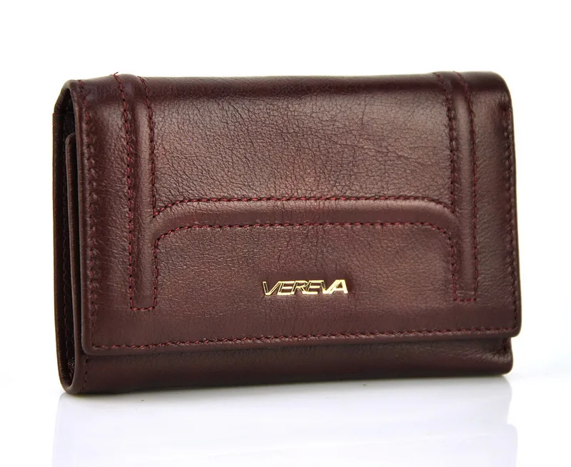 Женский короткий кошелек из натуральной кожи с тремя сложениями, винтажный Ретро дизайн, брендовый кошелек, держатель для карт, на молнии, для монет, модная женская сумка - Цвет: Wine Red