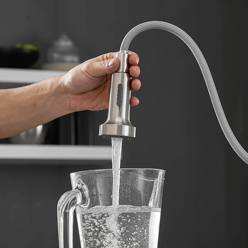 Fapully Kitchen Faucet Spring Single Handle Brass Pull Down LED Kitchen Tap Swivel 360 Degree Water Mixer Tap Mixer Tap 1094