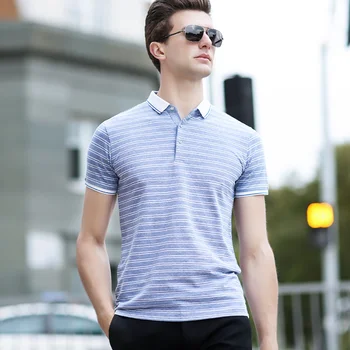 

7900 / P50 British business gentleman half sleeve less than 118 stripes lapel Polo shirts with short sleeves