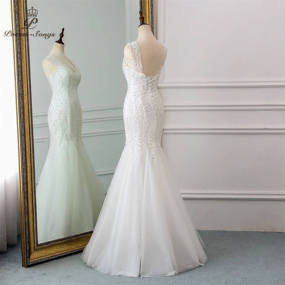 PoemsSongs новое красивое расшитое блестками кружевное свадебное платье robe mariage Vestido de noiva Свадебные платья Русалка robe de mariee