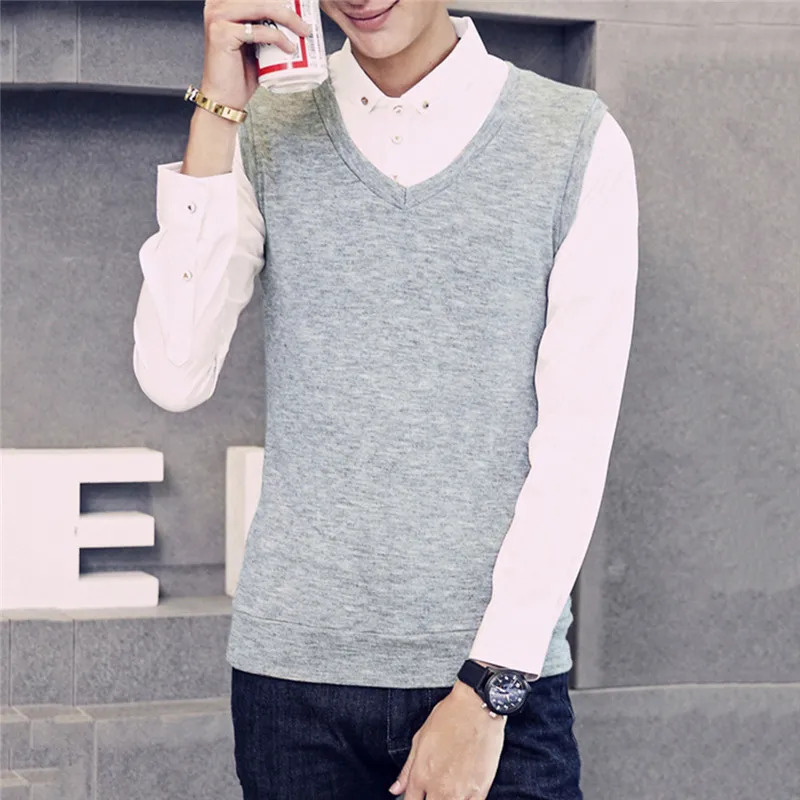 Men Sweaters Vest Slim Fit Comfortable Solid Pullover