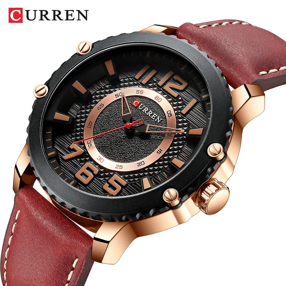 

CURREN 2019 Fashion Mens Watch Rose Gold Case Waterproof Unique Quartz Business Sport Brown Leather Watches For Male Clock Reloj