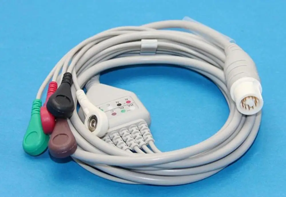 Цельный кабель ECG и leadwires для Fukuda Denshi модель DS5300W DS5400 5 lead 3-lead ecg cable Snap Clip AHA IEC |