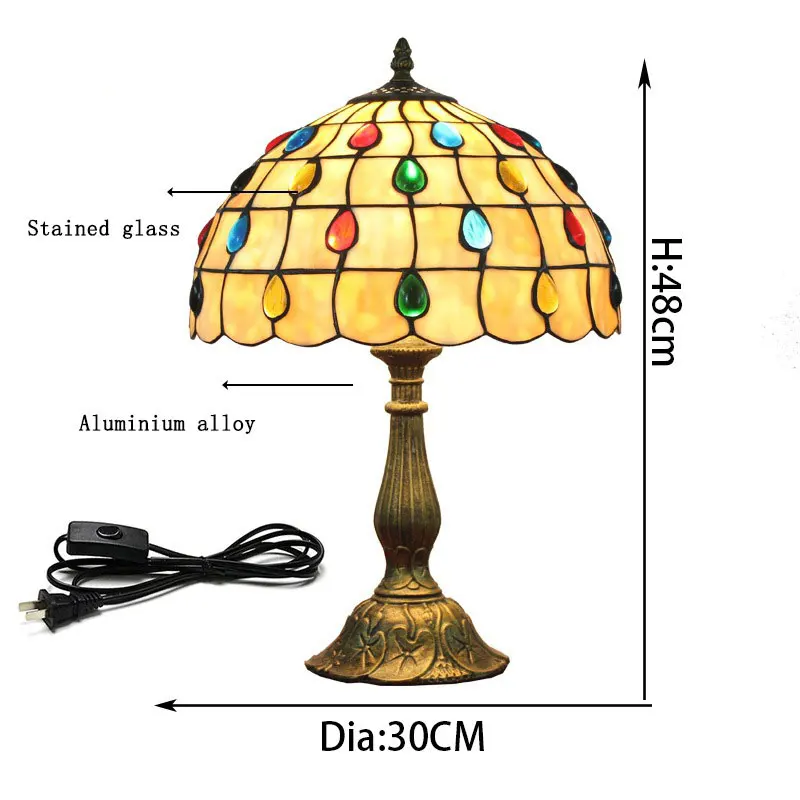 12 дюймов витражная настольная лампа для кабинета, бара, ресторана, сплав, основа, лампы в средиземноморском стиле 0089