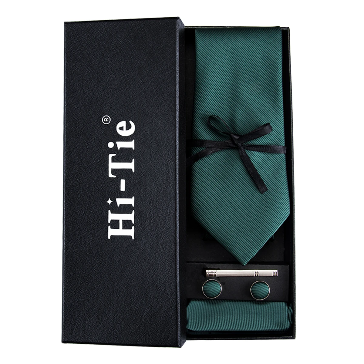 

2018 Classic Green Ties for Men Solid Men's Necktie Tie Silk Mens Ties Set Hanky Cufflinks Set with Gift Box Gravatas HT-830