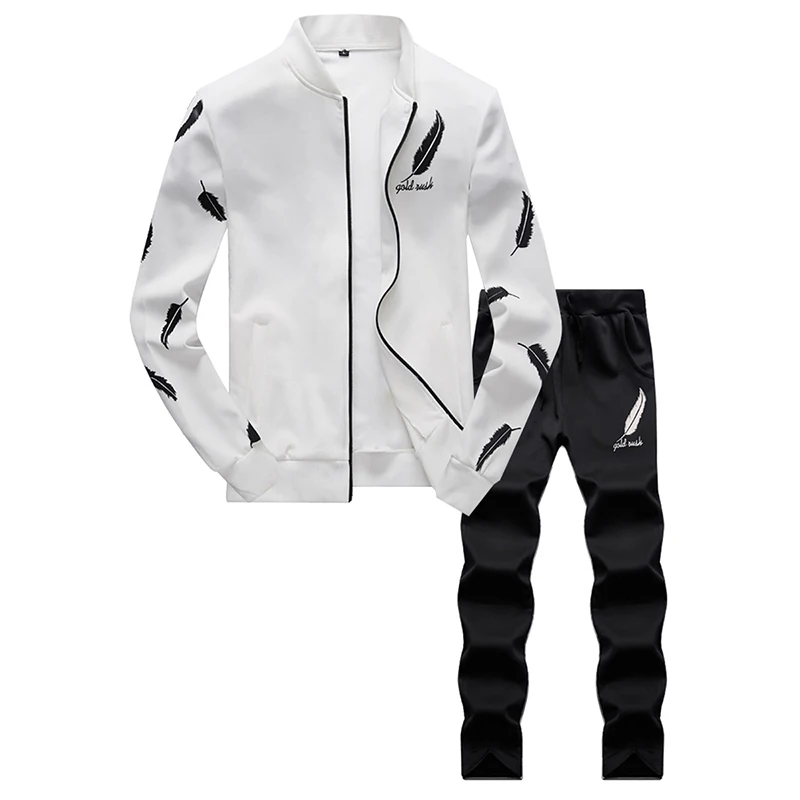 Acheter Ensembles de vêtements de sport pour hommes printemps automne homme survêtement de sport hommes 2 pièces sweat + pantalons de survêtement ensemble col montant vêtements de sport pour homme