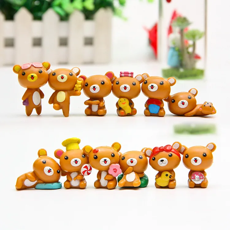 Hot 12pcs/set Rilakkuma Figure Action Toys Cute Kawaii Brown DIY Garden