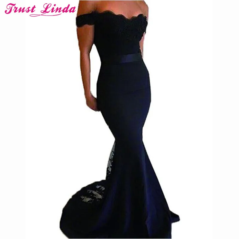 

Sexy Sweetheart Cap Sleeve Navy Blue Mermaid Bridesmaid Dresses Lace Appliques Long Prom Gowns Bridal Party Wear Dress 2018