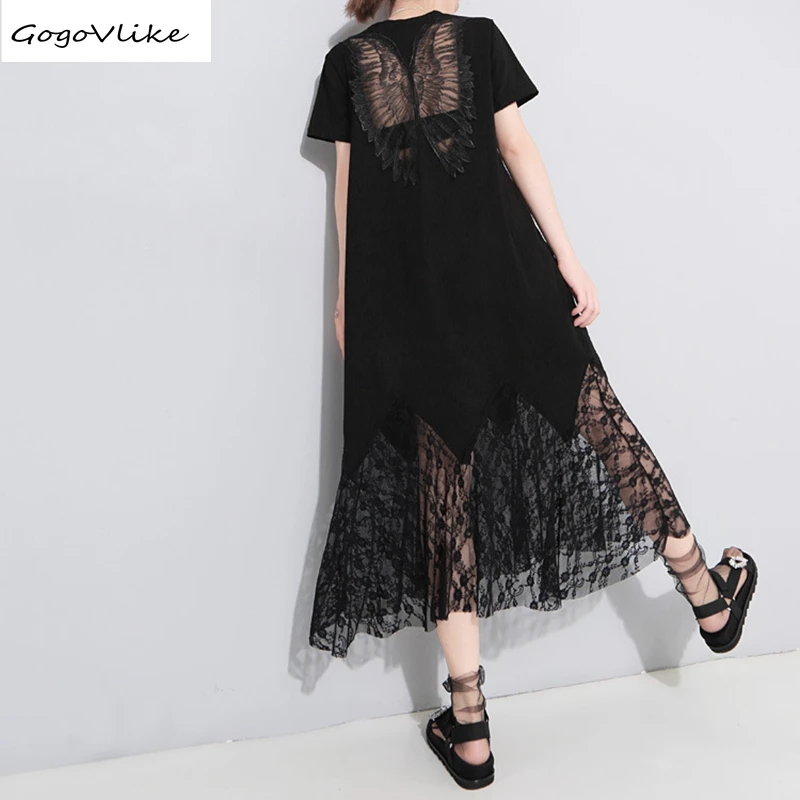 Cotton Dress Lace Patchwork Women Mermaid Dress Party Perspective ANGEL'S WING Summer Vestidos Korean Dresses LT408S50