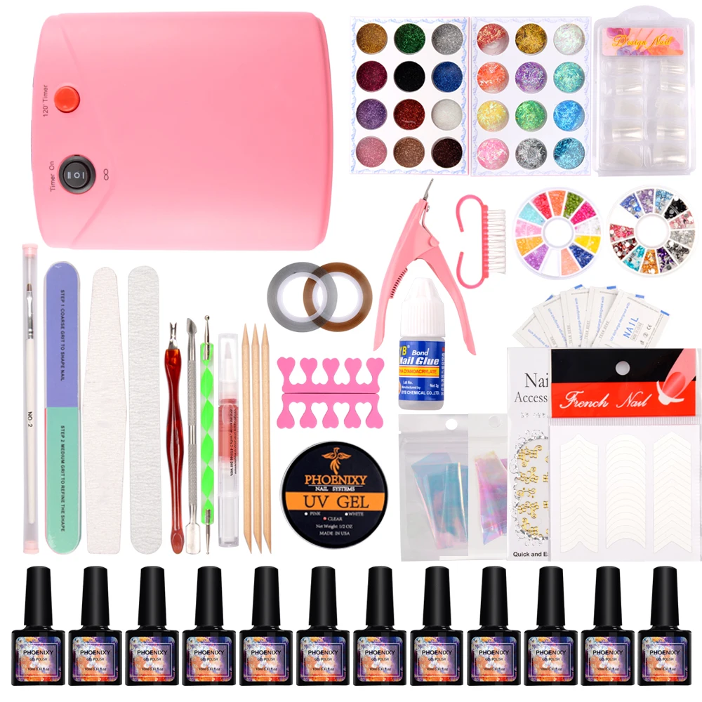36w Led Lamp Timer Nail Dryer Choose 12 Colors Uv Gel Polish Nail Art Kit Set Uv Gel Polish Manicure Set цена 36w Led Lamp Timer Nail Dryer Choose 12 Colors Uv Gel Polish Nail Art Kit Set Uv Gel Polish Manicure Set цены онлайн
