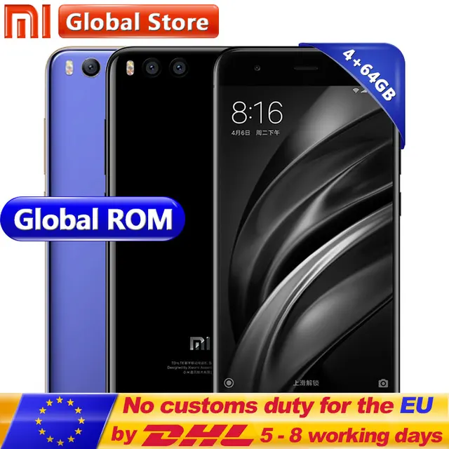 Oryginalny Xiao mi mi 6 mi 6 4 gb 64 gb Snapdragon S835 Octa Rdzeń Android Telefon komórkowy 5.15 Cal 1920x1080 Dual 12.0MP 3350 mah