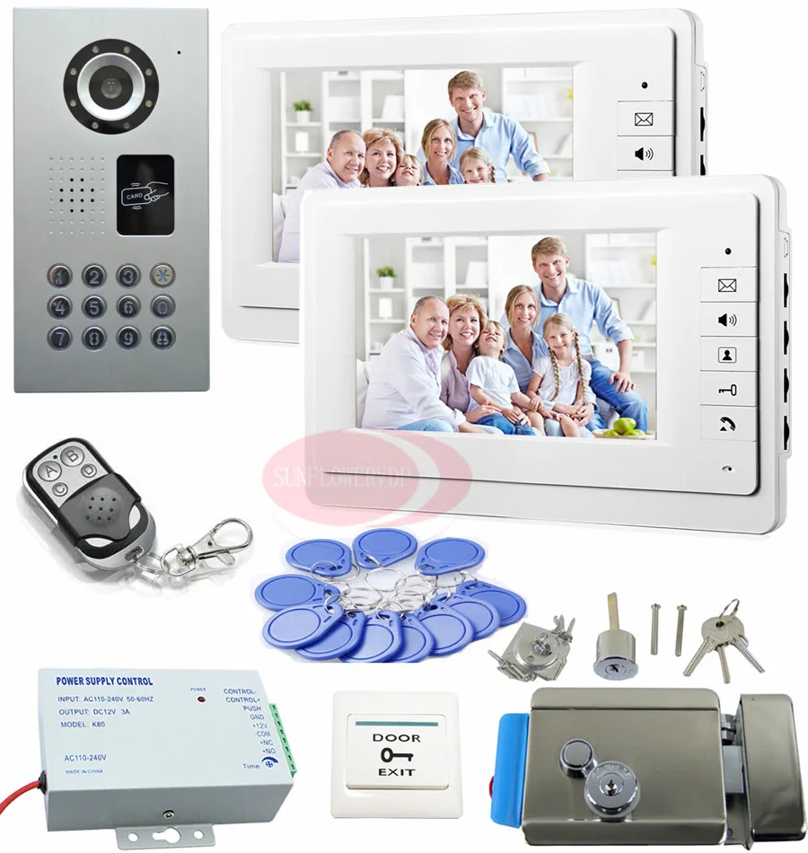 1v2 Color 7 LCD font b Video b font Door Phone Rfid Apartment Intercom System font