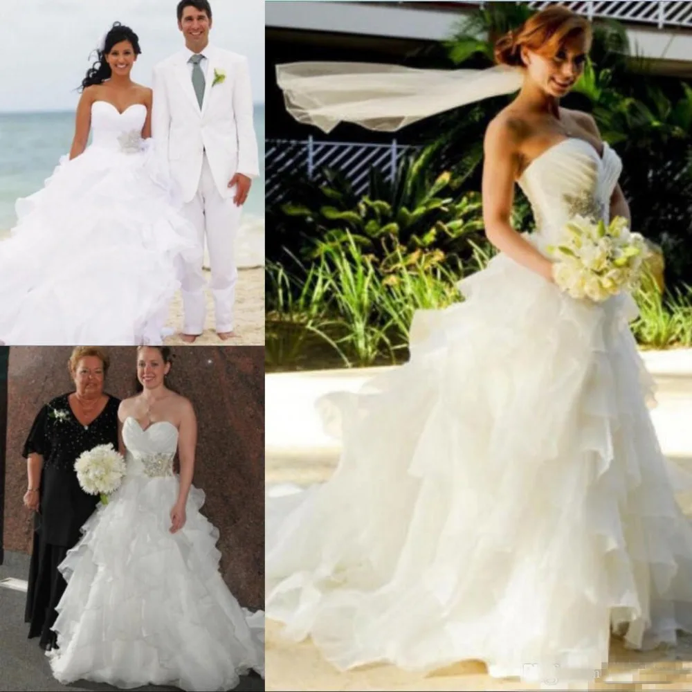 2019 элегантный пляжный Boho свадебный наряд оборки органза возлюбленная свадебные платья в стиле кантри с хрустальным поясом линии Свадебные