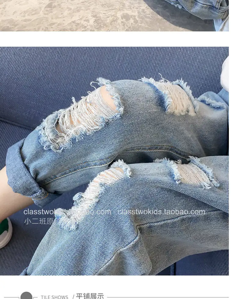 Штаны для девочек модные брендовые новые детские джинсовые штаны детские ковбойские брюки, джинсы Рваные штаны для маленьких девочек джинсы для девочек-подростков
