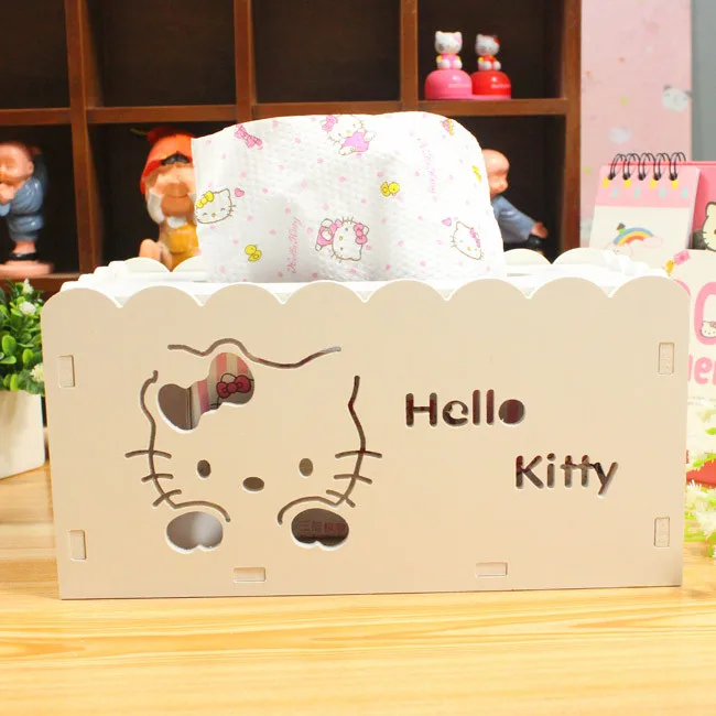 Hello kitty мультяшный анимационный тканевый чехол, коробка для домашнего декора, деревянная бумажная коробка для полотенец для дома/автомобиля, бумажный держатель для салфеток, коробка B41