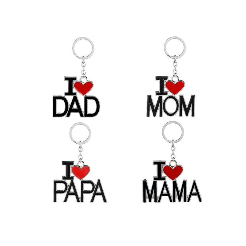 

I Love Mom Key Chain I Love PAPA DAD Heartshape Drop Oil Handbag Key Ring Gift For Lady Women Men Mother's Day Father's Day Gift