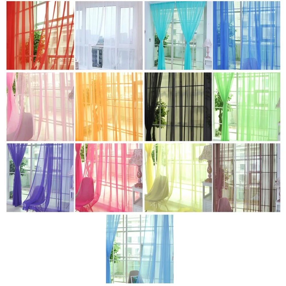 Модные Простые однотонные тюлевые занавески для двери и окна, моющиеся драпированные панели, прозрачный шарф, подзоры, полупрозрачный дизайн