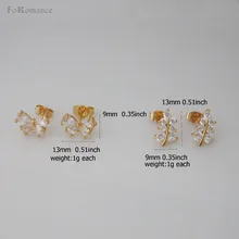 FoRomance/два стиля бабочка и листьев форма ясно циркон камни шпилька серьги с застежкой-бабочкой Серьги Золото Цвет наложения