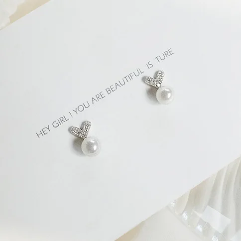 heart pearl cz earrings 100% 925 Sterling silver Jewelry fashion Hypoallergenic Stud earrings for women girl gift
