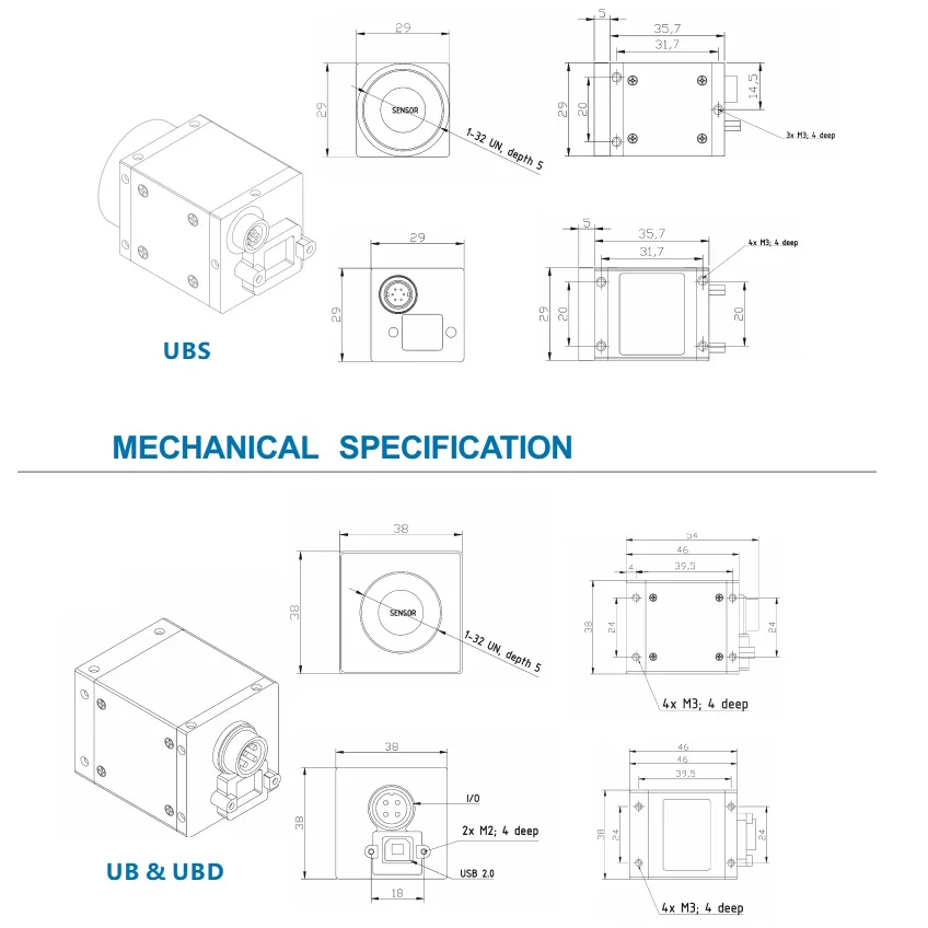 USB2.0 промышленная камера 1/" 0.36MP 752X480@ 108FPS Центральный затвор Поддержка Halcon OpenCL VisionPro и многое другое