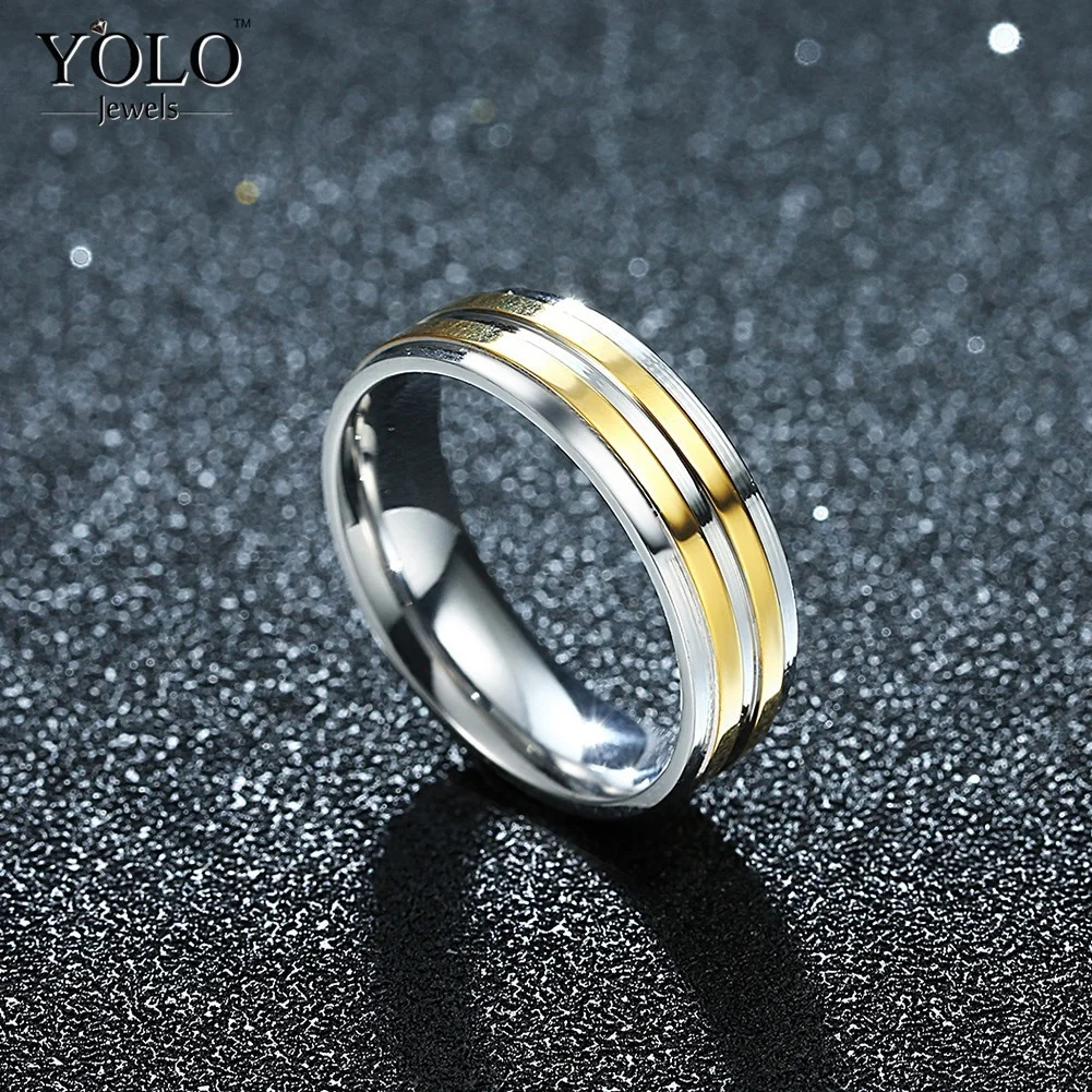 Кольца для пар, женские, 1ct, круглая огранка, кубический цирконий, свадебные кольца, наборы, мужские кольца из нержавеющей стали, кольцо с полосками, обручальные кольца, YOLO украшения
