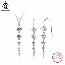 ORSA JEWELS наборы из чистого 925 пробы серебра для женщин в форме длинного листа AAA кубический циркон ожерелье и серьги Модный Ювелирный Набор SS14