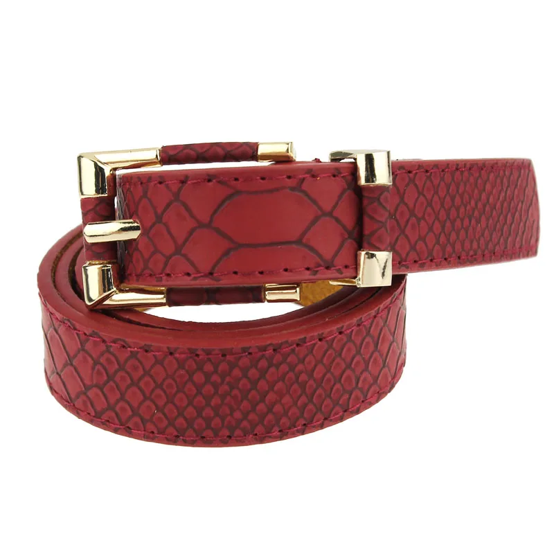 

Female Woman Crocodile Pattern Grain Leather Waist Belt All-match Red