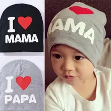 Весенне-осенняя вязаная теплая шапочка, хлопковая детская шапка для девочек, детская шапка с принтом «I LOVE PAPA MAMA» для маленьких мальчиков