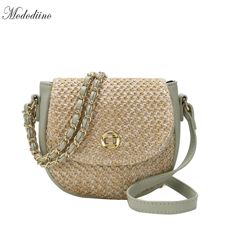 

Mododiino Straw With PU Leather Bag Bohemian Straw Beach Bags Saddle Chains Shoulder Bags Summer For Women Bag 2019 DNV1035