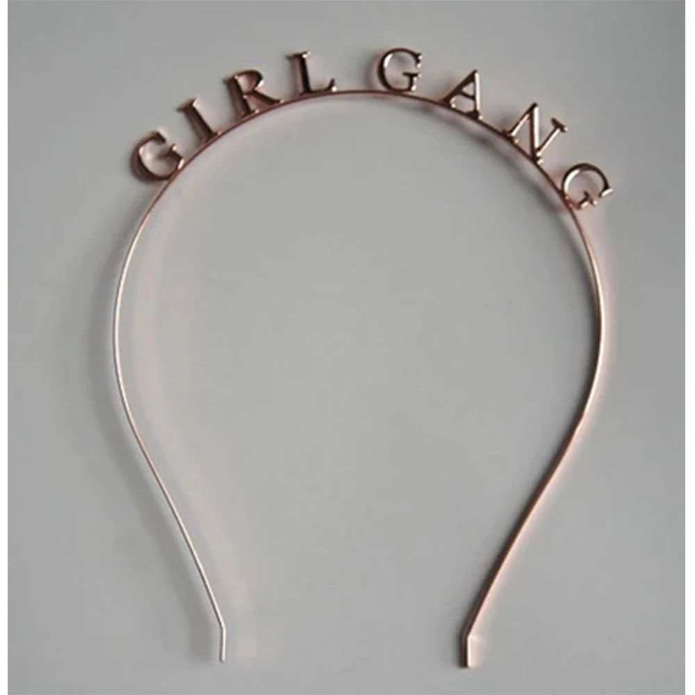 Female Gold Color Metal Funny Letter GIRL GANG Head Headbands Hairbands
