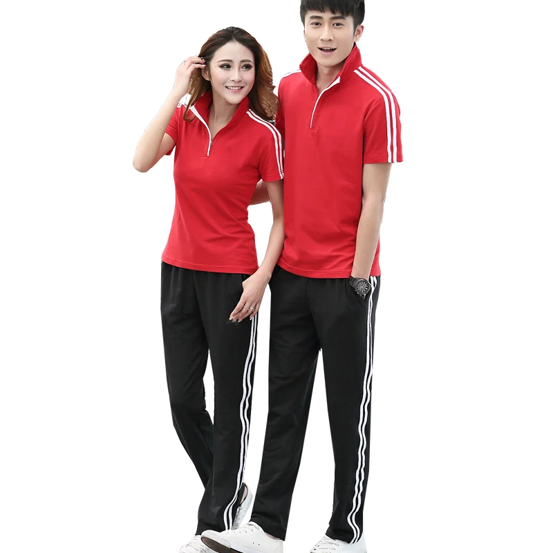 

Lisyee new summer couple sports suit polo shirt patchwork stripe short sleeved sets men women t-shirt outdoors running clothes