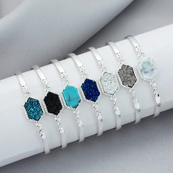 

7 colors Druzy stone charm bracelets For women Fashion Geometric Imitation Crystal Stone Silver color adjustable Jewelry Gift