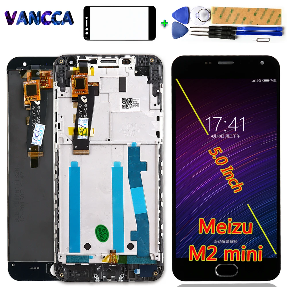 

100% Tested LCD Display For Meizu M2 mini 5.0 inch 1280*720 Touch screen Digitizer Assembly Frame with Free Tools and glassfilm