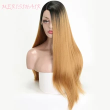 MERISI волос Синтетический синтетический парик фронта шнурка Длинные прямые светловолосый парик для женщин термостойкий парик волос Синтетический для женщин ежедневно