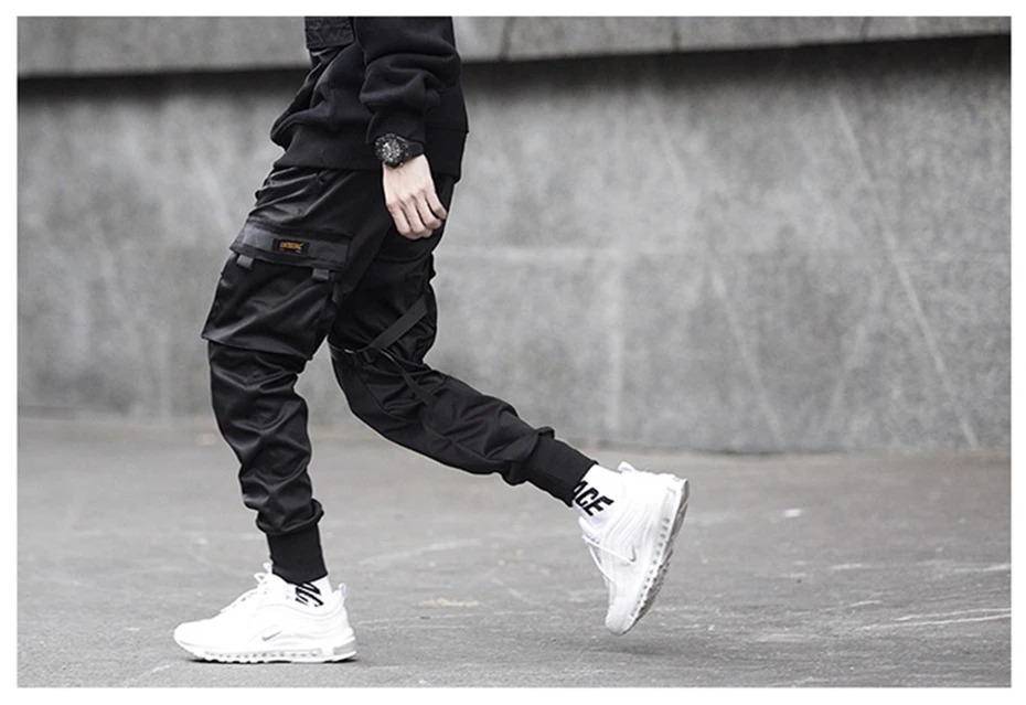 Мужские брюки-шаровары с карманами и эластичной резинкой на талии, мужские уличные повседневные брюки в стиле панк в стиле хип-хоп, мужские