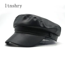 Gorra militar de cuero Pu para Mujer, sombrero militar a la moda, Snapback, Boina de estilo británico, nueva marca, 2019