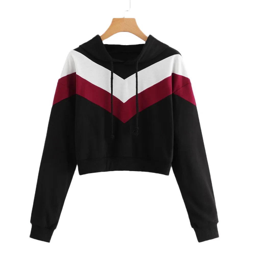 Cropped Hoodies Drawstring Kawaii Women Solid Tie Long