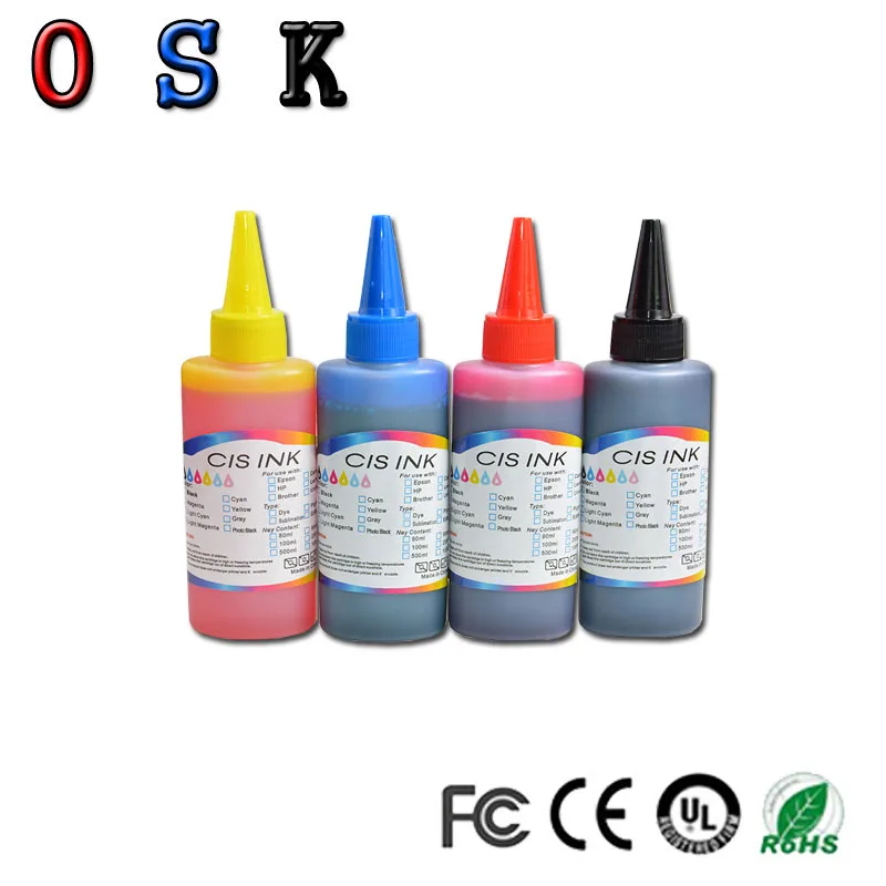 

OSK 4PK 100ml Dye ink refill ink universal ink for HP Canon for Brother Epson for Samsung Lexmark for Dell Leovo printer ink