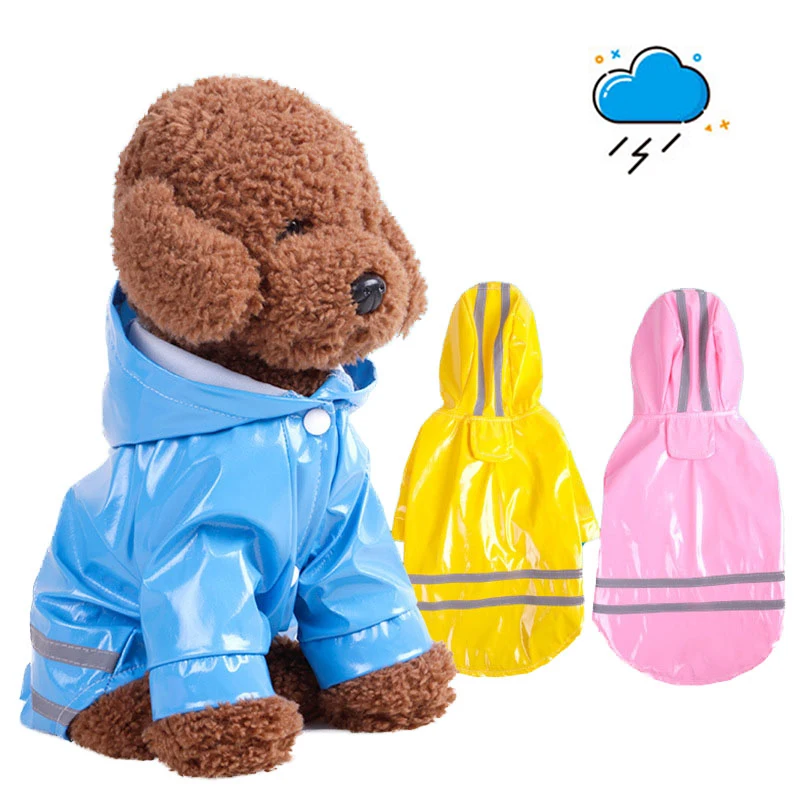 Pet Dog Raincoat Waterproof Coats Lightweight Rain Jacket Breathable Rain Hooded Rainwear with Reflective Stripes for Small Dogs
