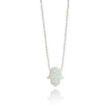 

Opal Hamsa Necklace, silver chain fashion Necklace Gift for women