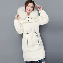 Размера плюс XL Женская парка с большим меховым воротником, белый утиный пух, женский пуховик, зимнее пальто, белое утиное длинное пальто QH0981