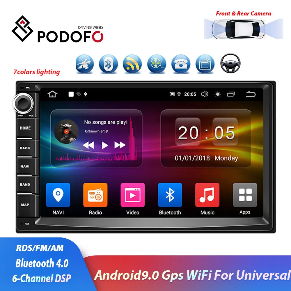 

Podofo 2 Din 7 '' Quad core universal system Android 9.0 16GB Momery car stereo radio with GPS navigation WiFi 6-Channel DSP