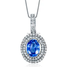 18 К Белое золото о 1.180ct натуральный голубой сапфир ювелирных камней Ювелирные украшения Цепочки и ожерелья Кулон Elegent Алмаз Золото