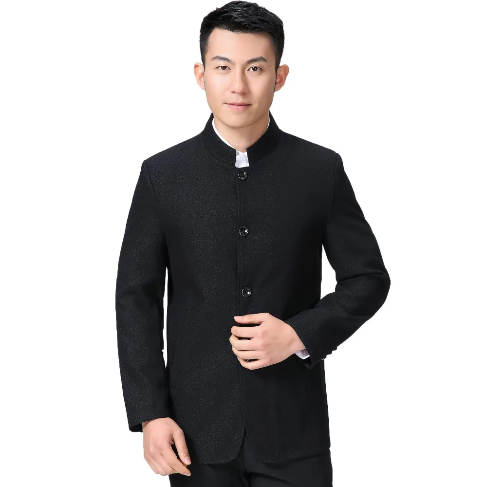 

Man Elegant Blazer Black Navy Blue Mandarin Collar Tunic Suit Jacket Male Single Breasted Fit Blazers Men Smart Casual Suits 3XL