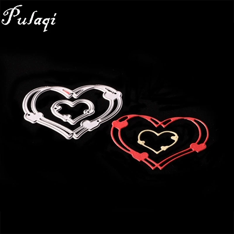 

Pulaqi Cute Love Cutting Dies Scrapbooking Silver Metal Heart Shape Stamps and Dies Stencils for DIY Knife Mould Die Cuts D